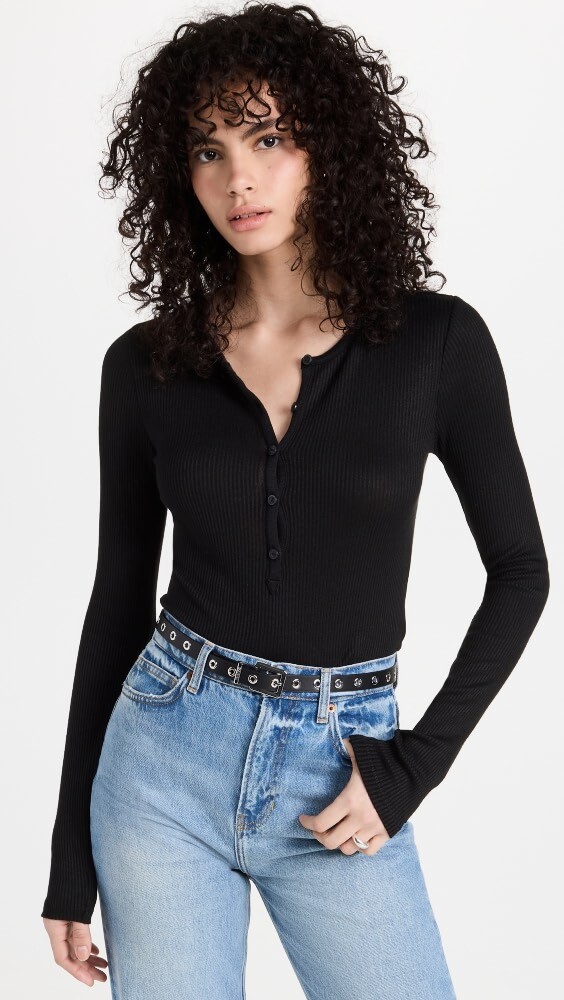 

Топ Rag & Bone The Rib Knit Henley, черный