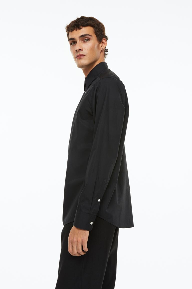 

Хлопковая рубашка классического кроя H&M, черный
