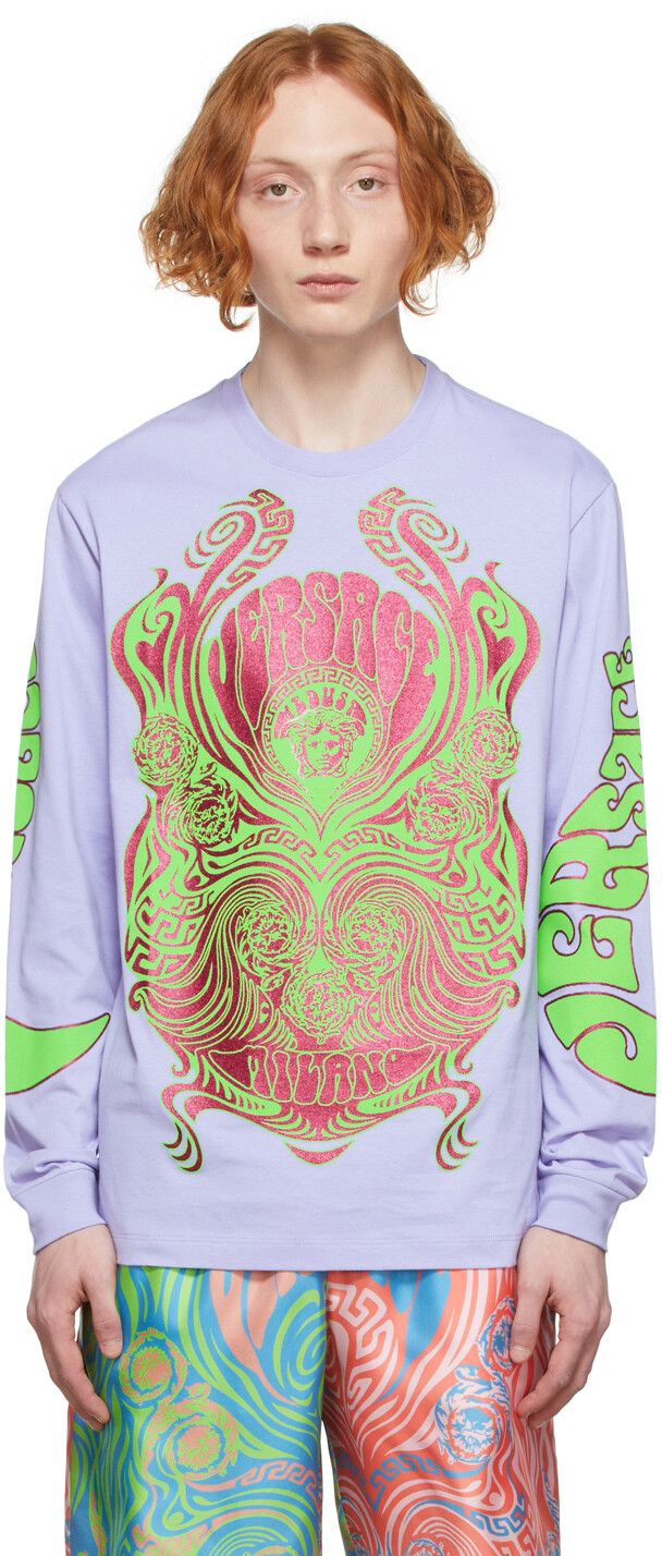 

Фиолетовая музыкальная футболка с изображением медузы Versace, Фиолетовый