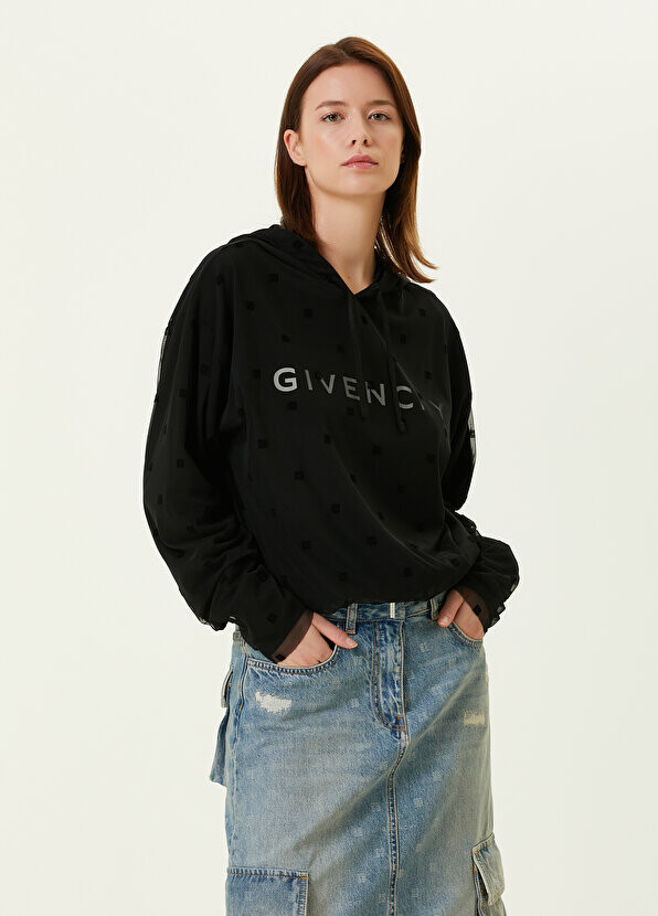 

Черный свитшот из тюля с капюшоном 4g Givenchy