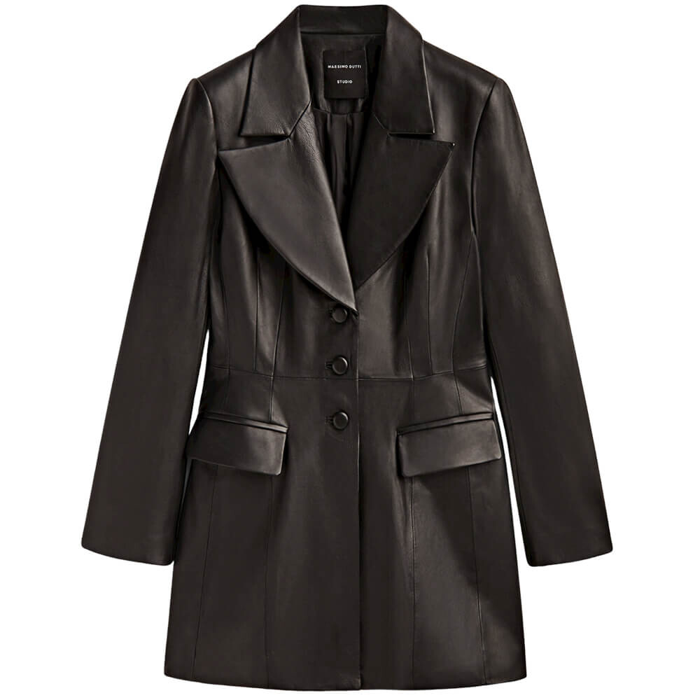 

Пиджак Massimo Dutti Leather, черный