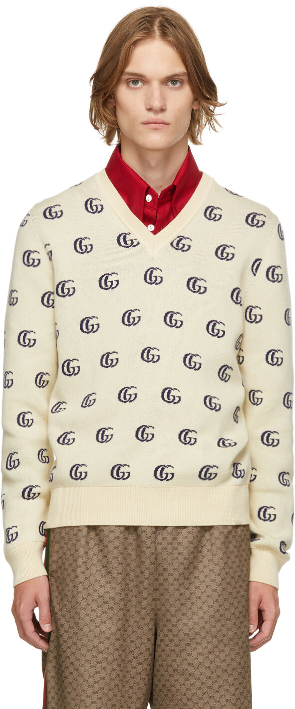 

Off-White и синий жаккардовый свитер GG Gucci