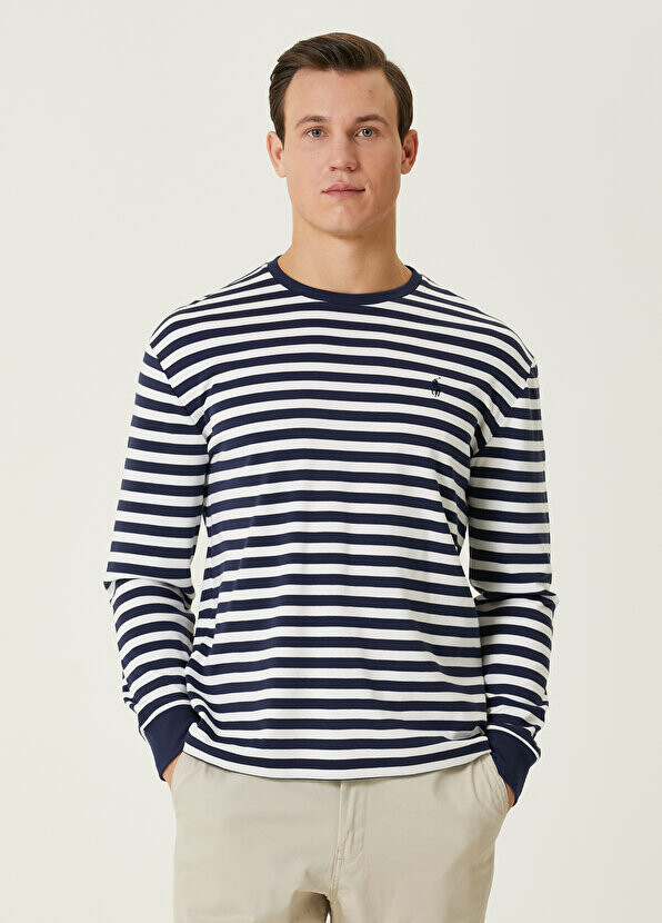 

Темно-синяя футболка с длинным рукавом в белую полоску Polo Ralph Lauren, Синий