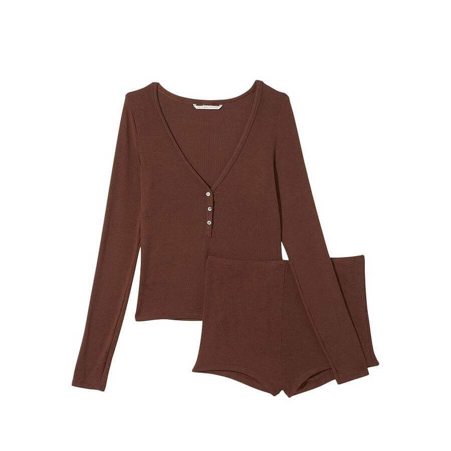 

Комплект Victoria's Secret Ribbed Modal Henley, 2 предмета, темно-коричневый