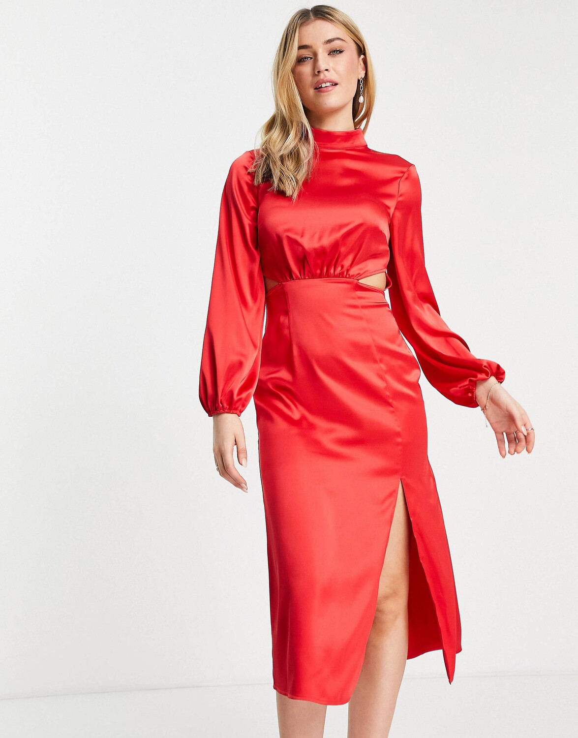 

Атласное платье миди с вырезами Miss Selfridge, красный