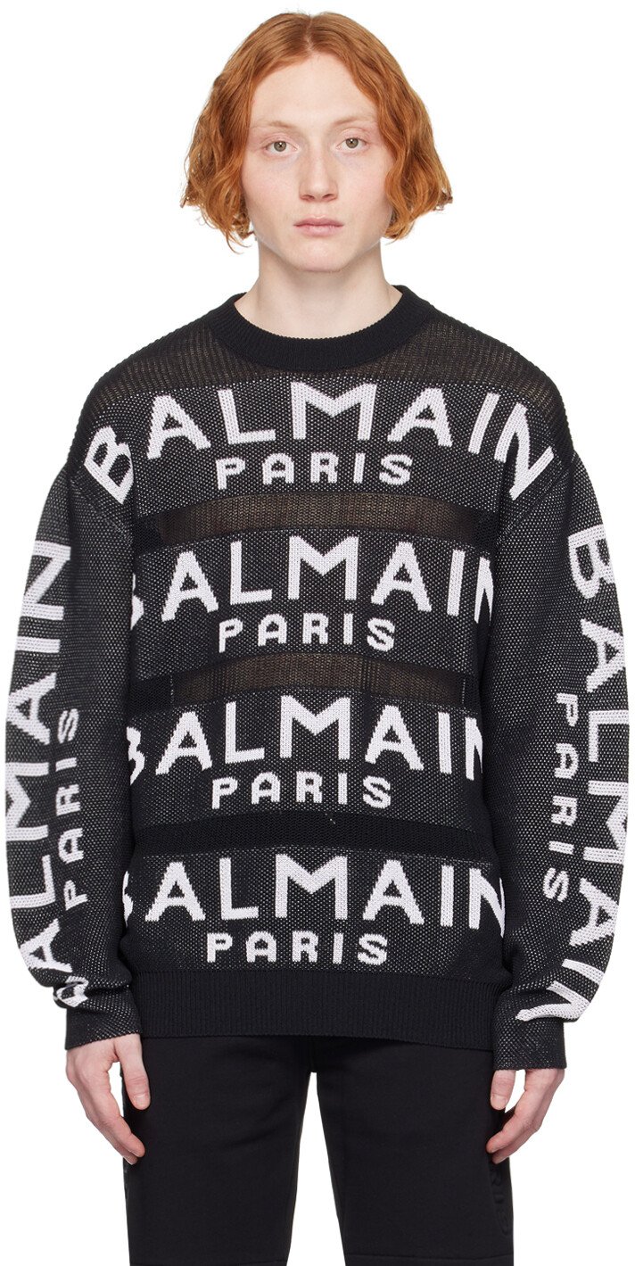 

Черно-белый жаккардовый свитер Balmain, Черный