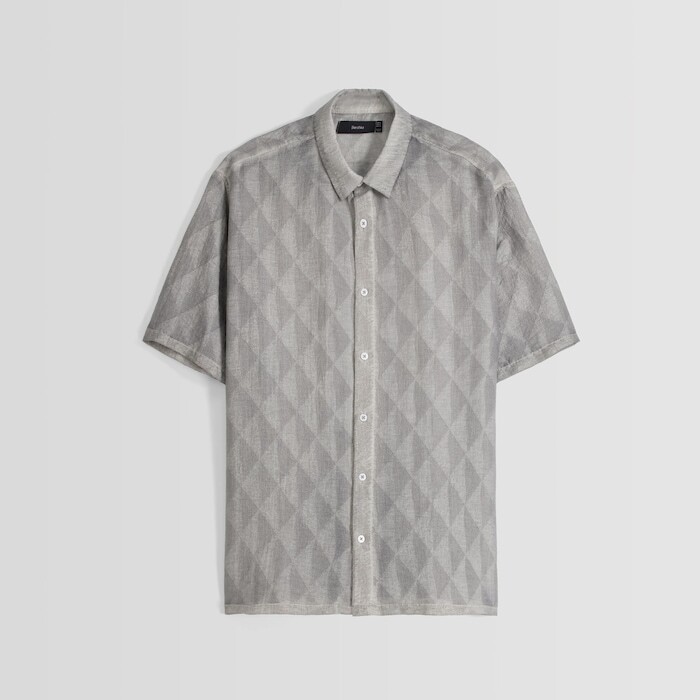 

Рубашка Bershka Faded Short Sleeve Jacquard, серый
