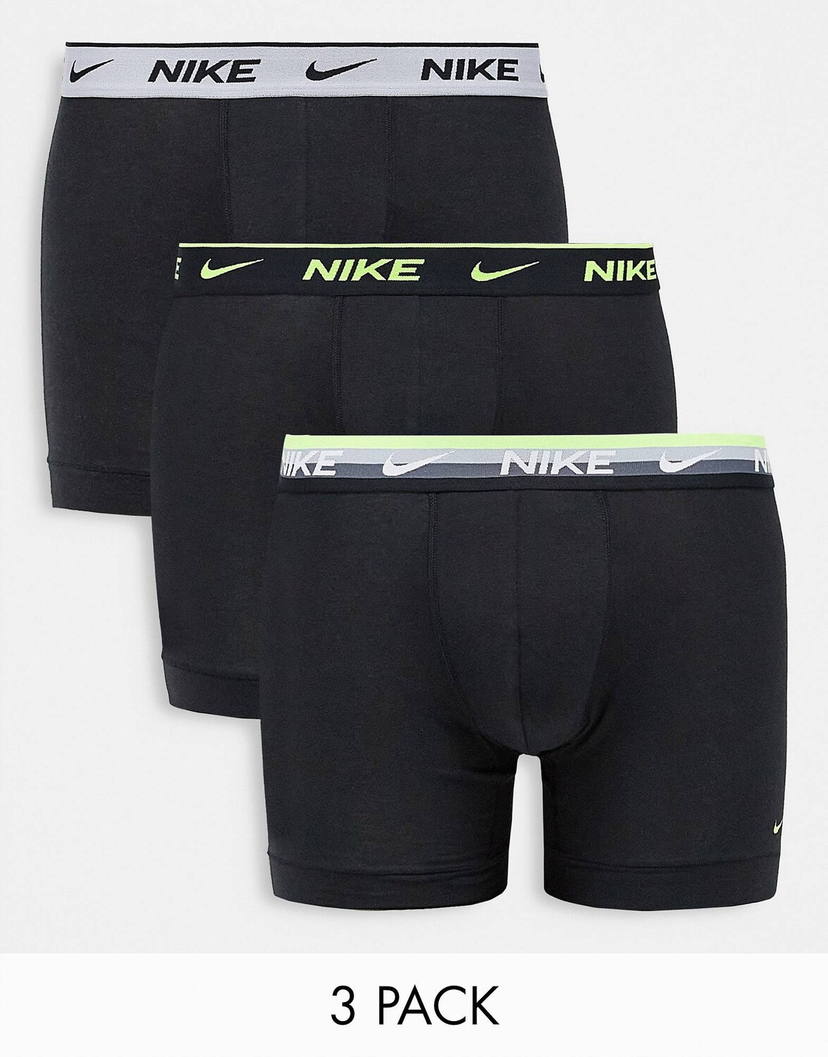 

Набор из 3 трусов-боксеров Nike черного цвета с серо-желтыми поясами