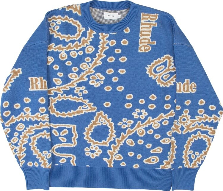 

Толстовка Rhude Bandana Knit Crewneck 'Light Blue/Tan/Creme', синий