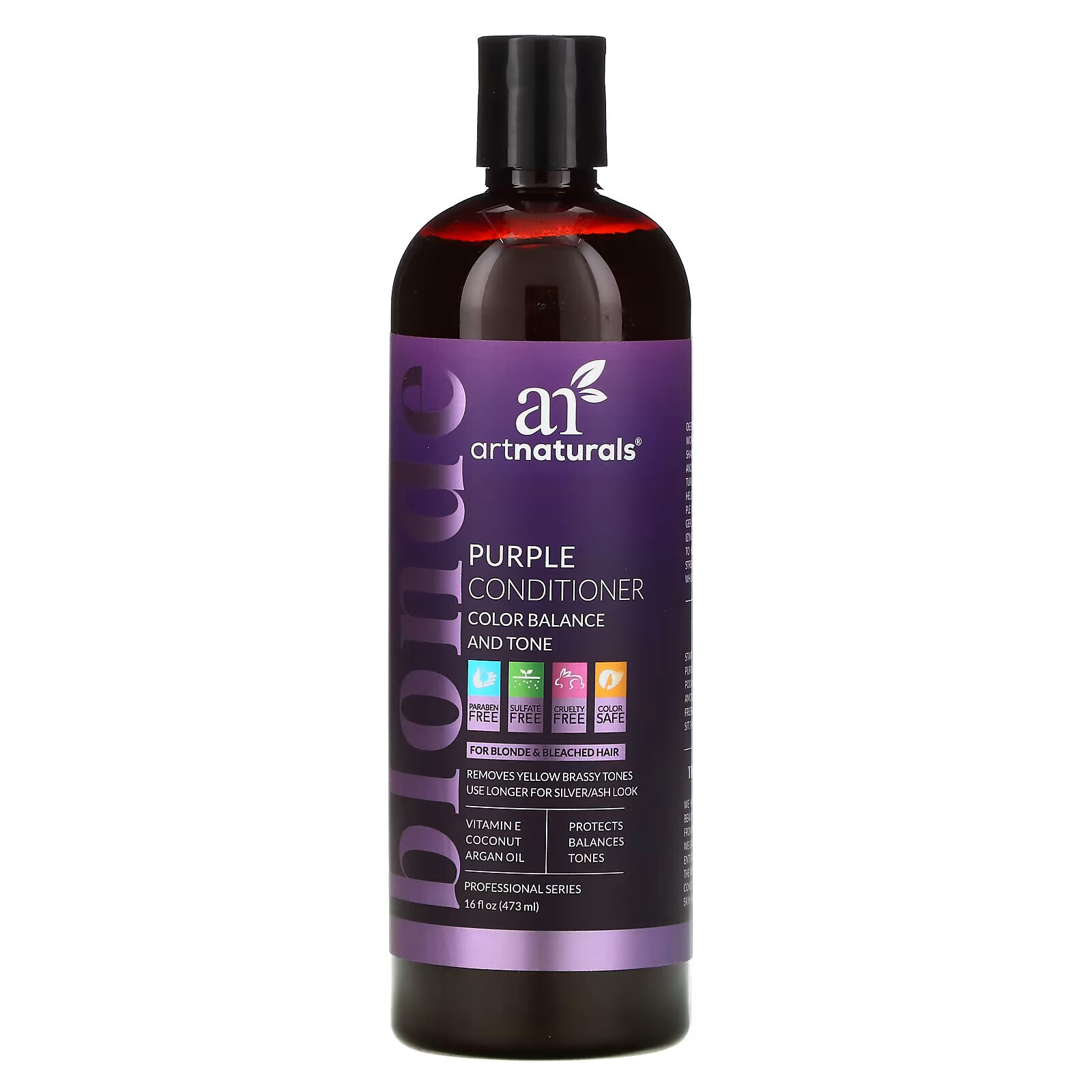 artnaturals, кондиционер для волос Blonde Purple, баланс цвета, 473 мл (16 жидк. унций) artnaturals purple shampoo для блондина и обесцвеченных волос 355 мл 12 жидк унций