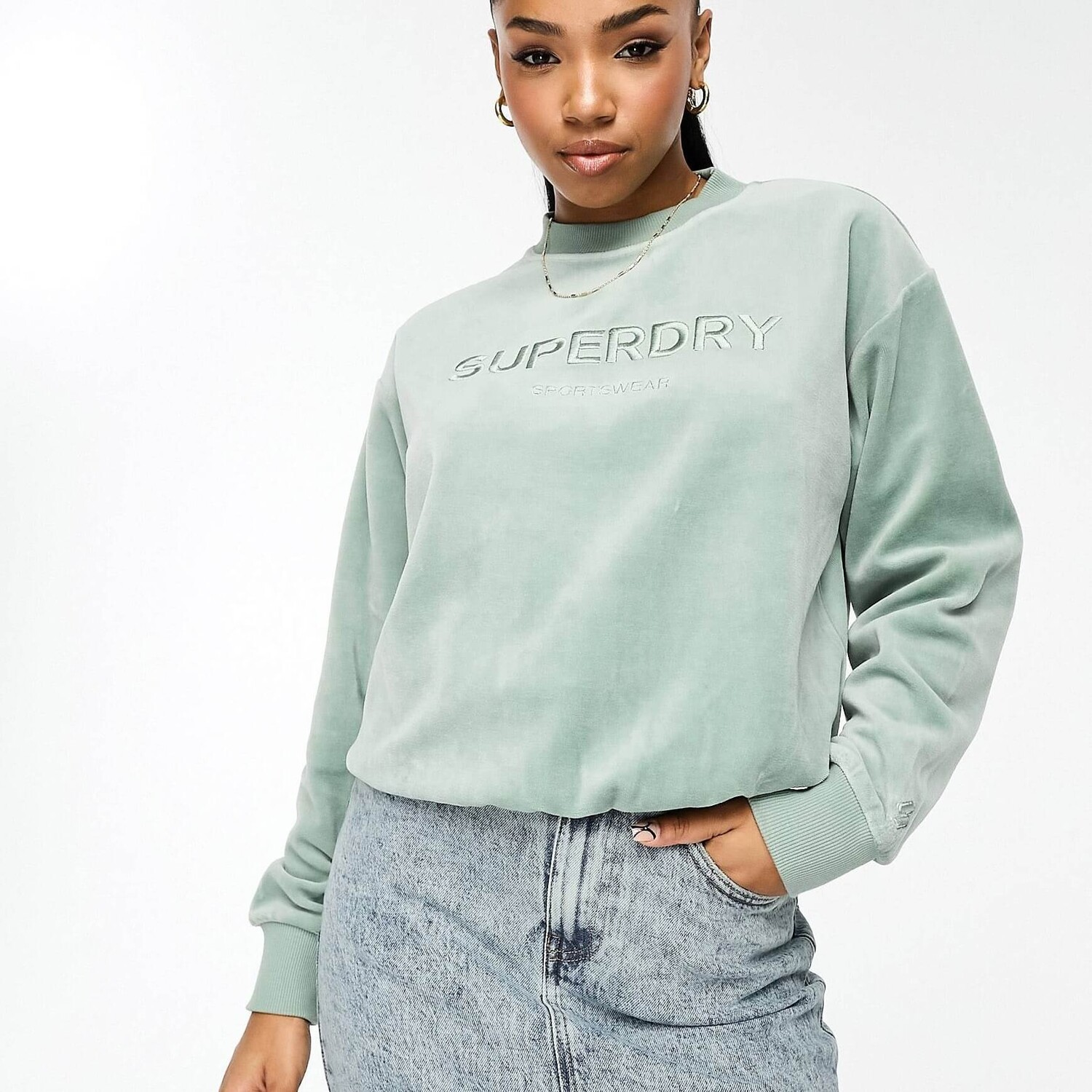 

Толстовка Superdry Velour Graphic Boxy Crew, светло-зеленый