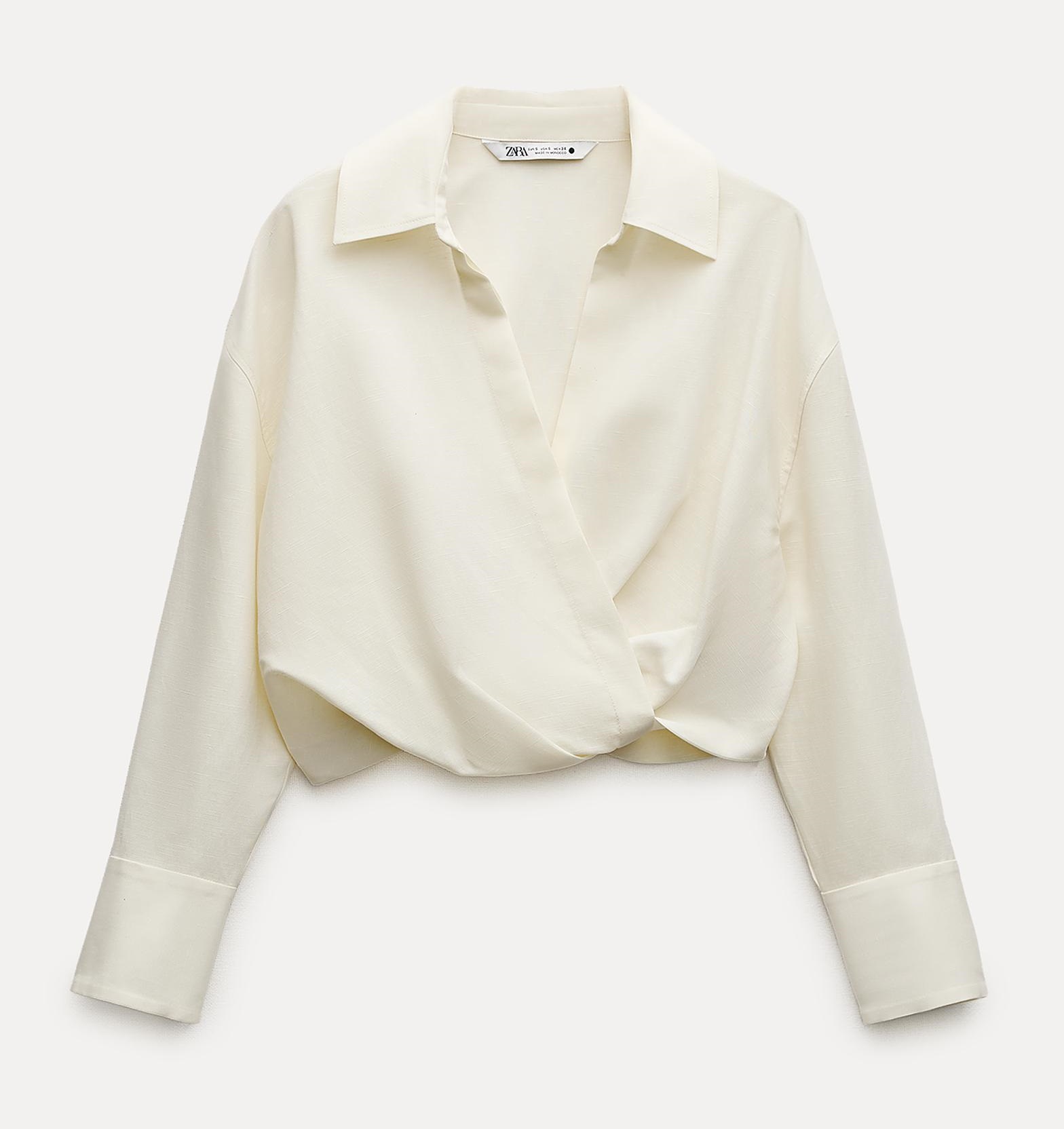 Рубашка Zara Zw Collection Cropped With Knot, светло-желтый