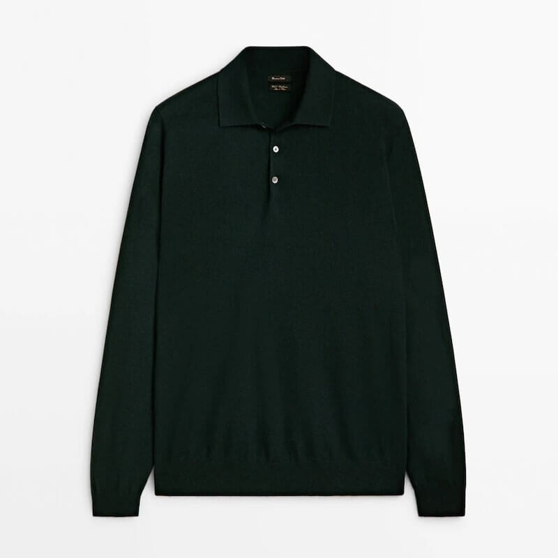 

Свитер-поло Massimo Dutti Wool Blend, темно-зеленый