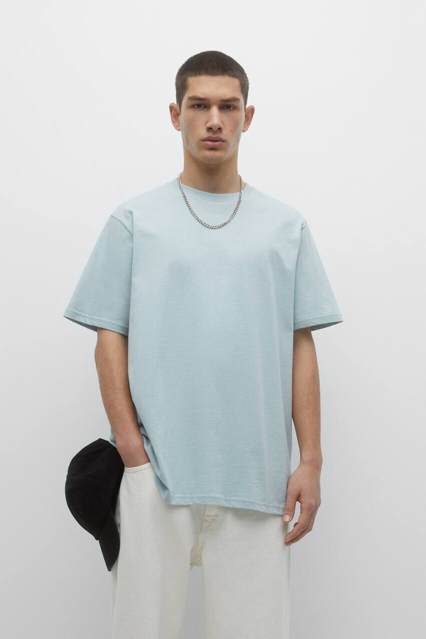 

Базовая хлопковая футболка с короткими рукавами Pull&Bear, аквамарин