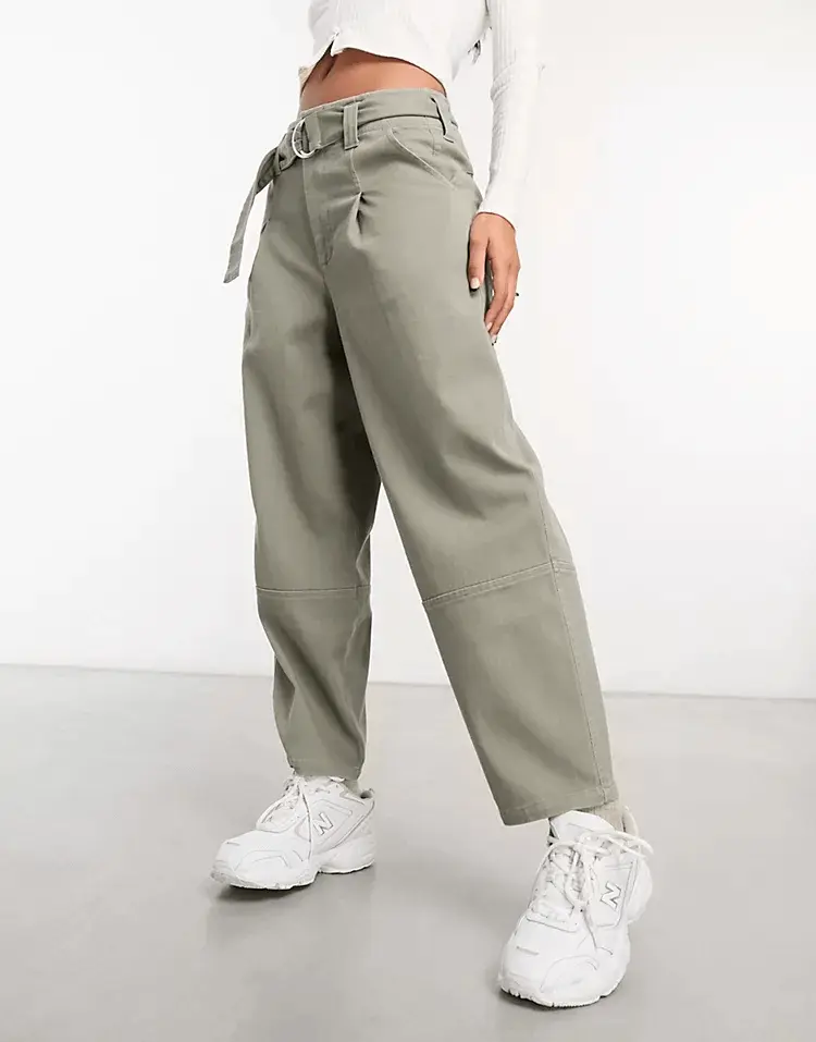 

Брюки Asos Design High Waisted Belted, оливковый, Зеленый