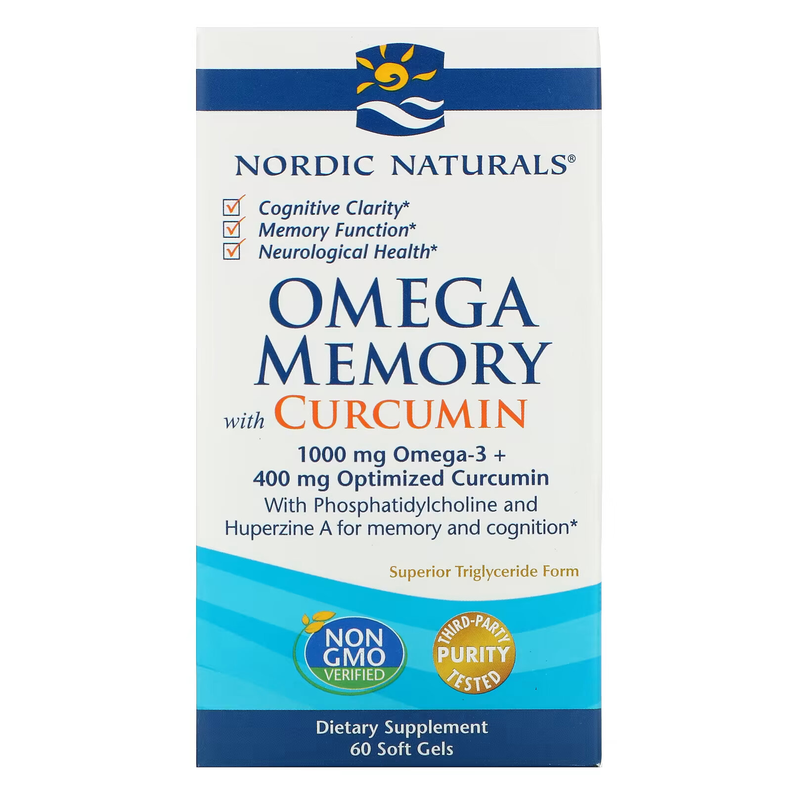 Nordic Naturals, Omega Memory с куркумином, 500 мг, 60 мягких таблеток nordic naturals жевательные конфеты с куркумином манго 100 мг 60 шт