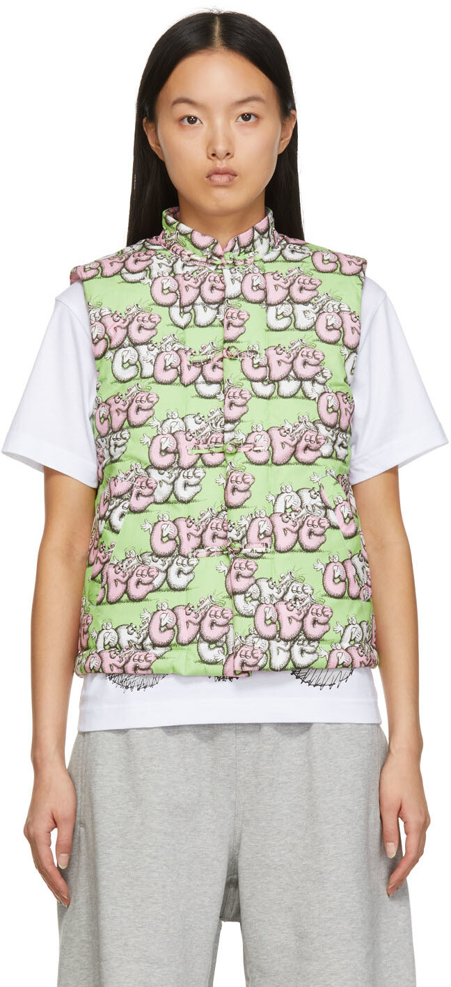

Зелено-розовый стеганый жилет Kaws Edition Comme des Garçons Shirt, Зеленый