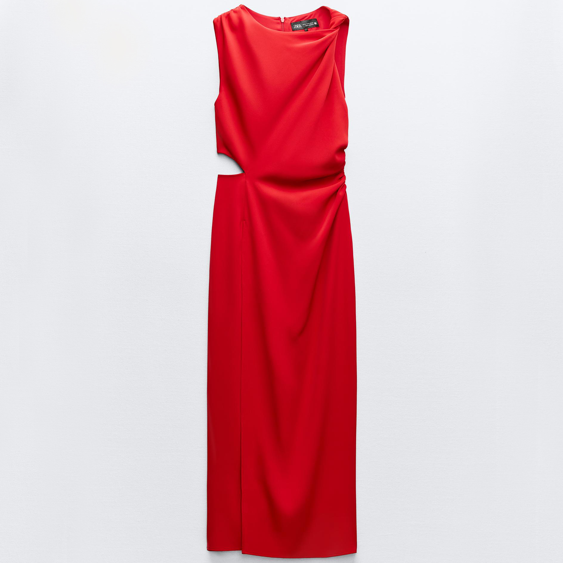 блуза zara flowing with gathered detail темный хаки Платье Zara Gathered With Cut-out Detail, красный