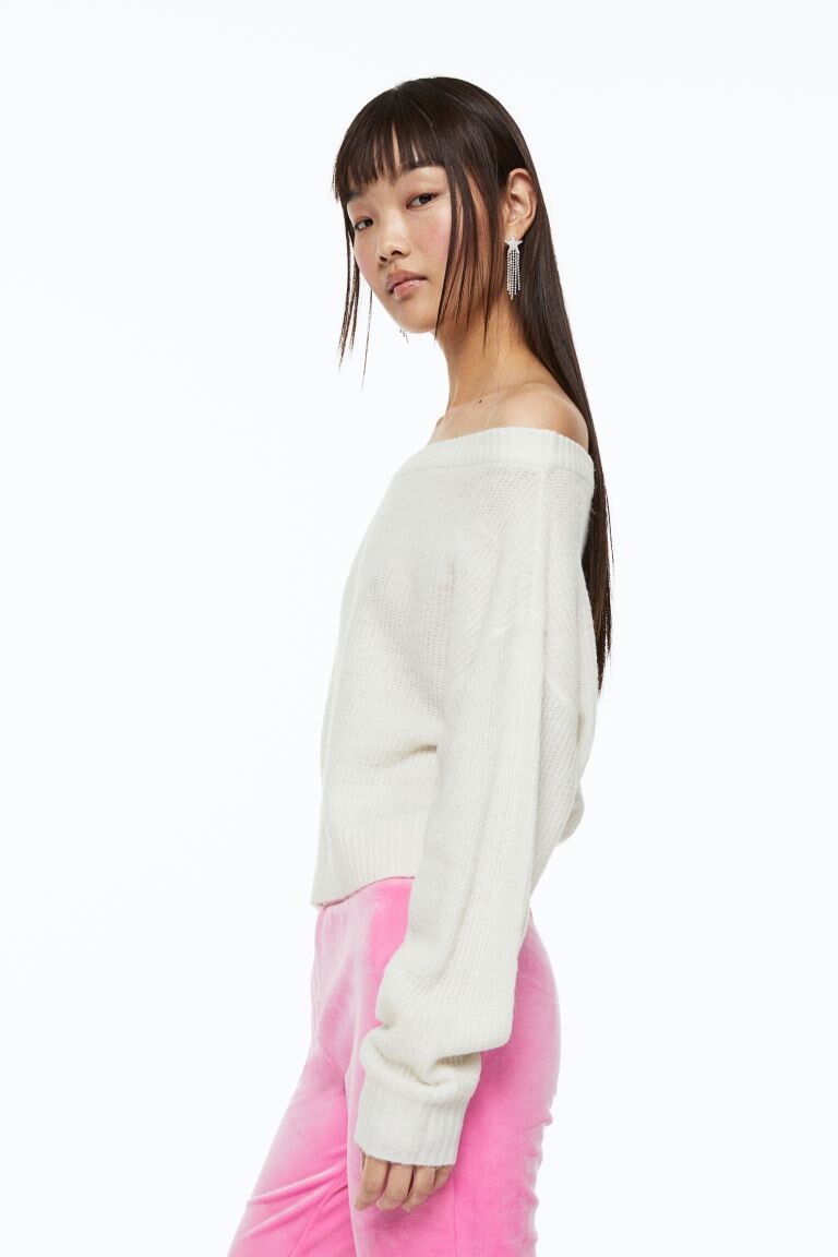 

Джемпер в рубчик с открытыми плечами H&M, сливочный