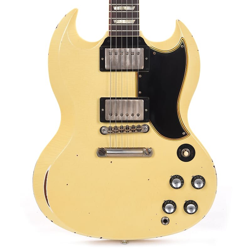 

Gibson Custom Shop Murphy Lab 1961 Les Paul SG Standard "CME Spec" Heavy Aged Heavy Antique Polaris White со стоп-баром (серийный номер CME01519)