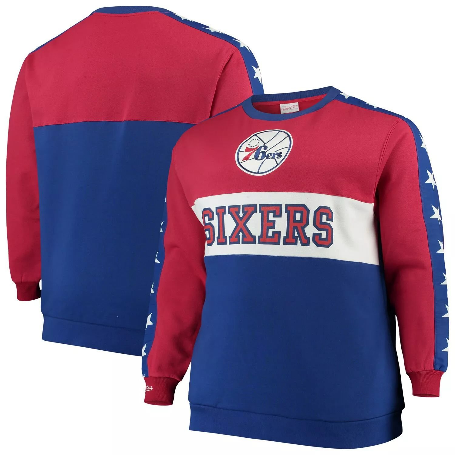 

Мужской флисовый пуловер Mitchell & Ness Red/Royal Philadelphia 76ers Hardwood Classics Big & Tall Leading Scorer, толстовка