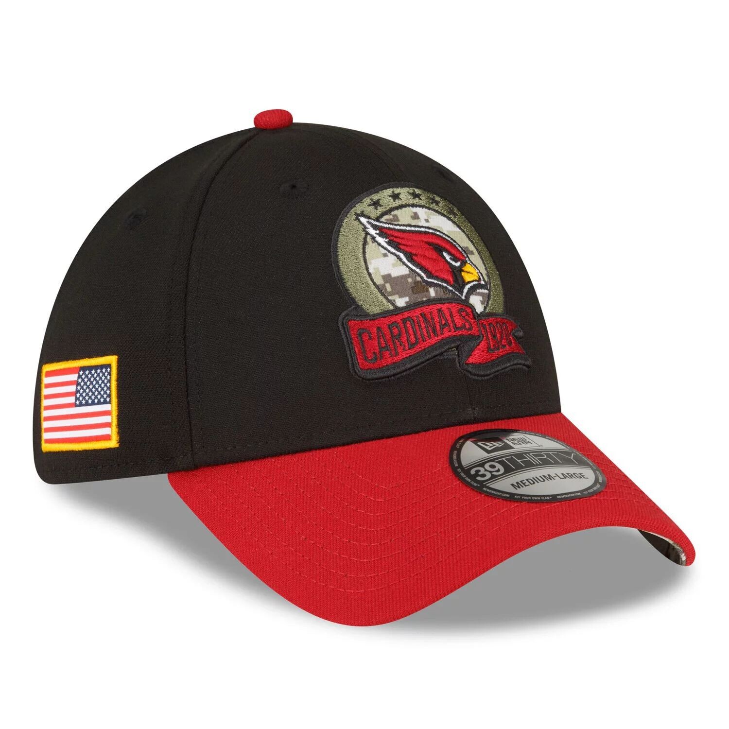 

Мужская кепка New Era Black/Cardinal Arizona Cardinals 2022 Salute To Service 39THIRTY Flex Hat
