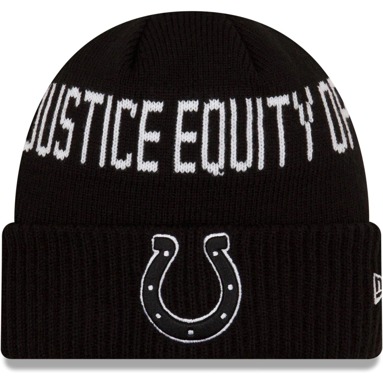 

Мужская черная вязаная шапка New Era Indianapolis Colts Team Social Justice с манжетами