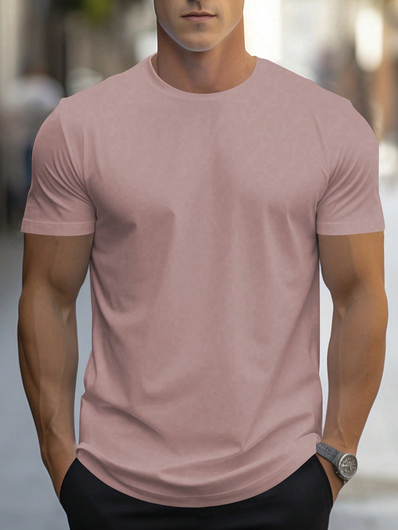 Мужская однотонная футболка с короткими рукавами Manfinity, розовый футболка женская однотонная повседневная базовая свободная рубашка оверсайз в стиле харадзюку топ с круглым вырезом однотонная y2k на ле