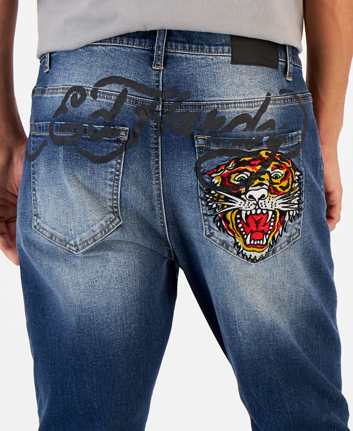 Мужские рваные джинсы скинни с вышивкой в ​​виде головы тигра Ed Hardy,  мульти – купить из-за границы через сервис «CDEK.Shopping»