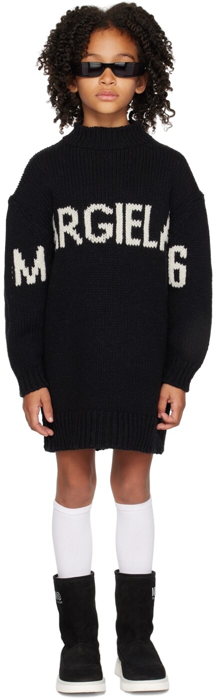

Детское черное платье с вырезом под горло MM6 Maison Margiela