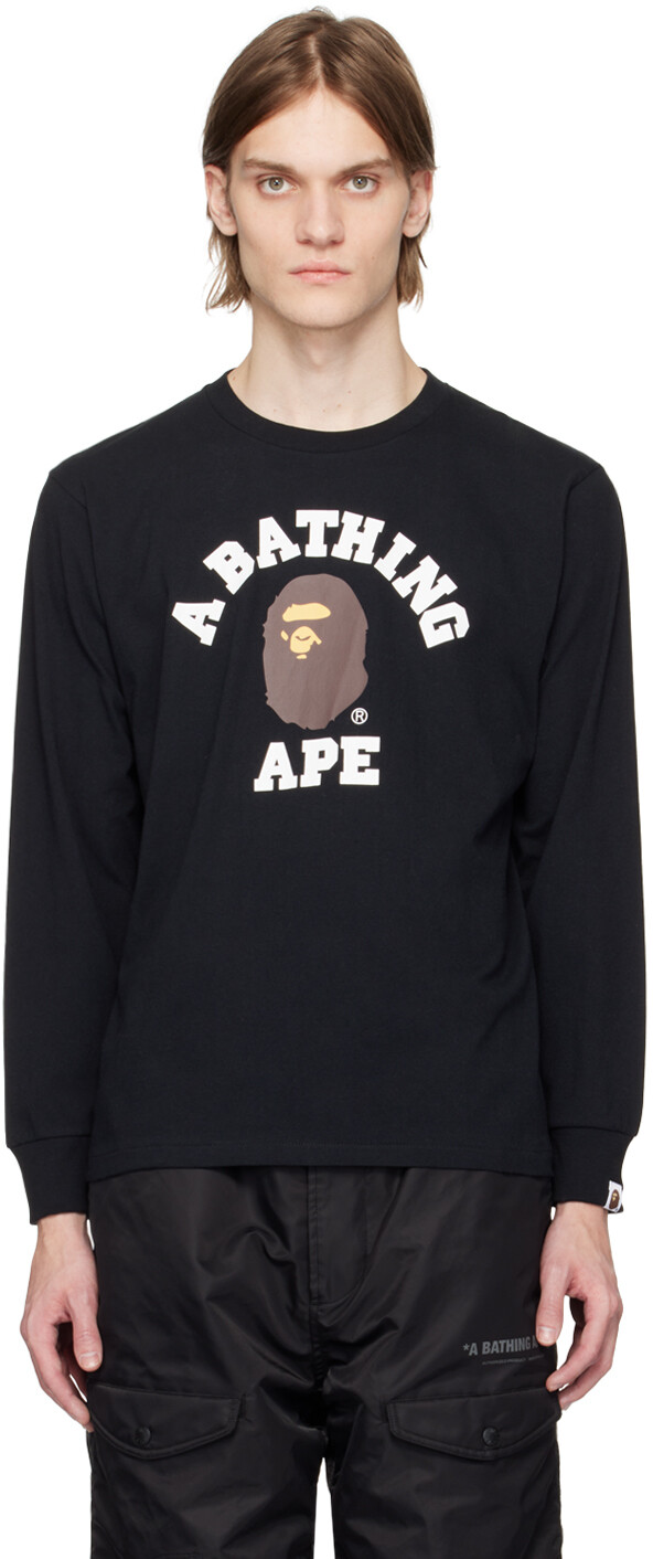 

Черная футболка с длинным рукавом для колледжа BAPE, Черный