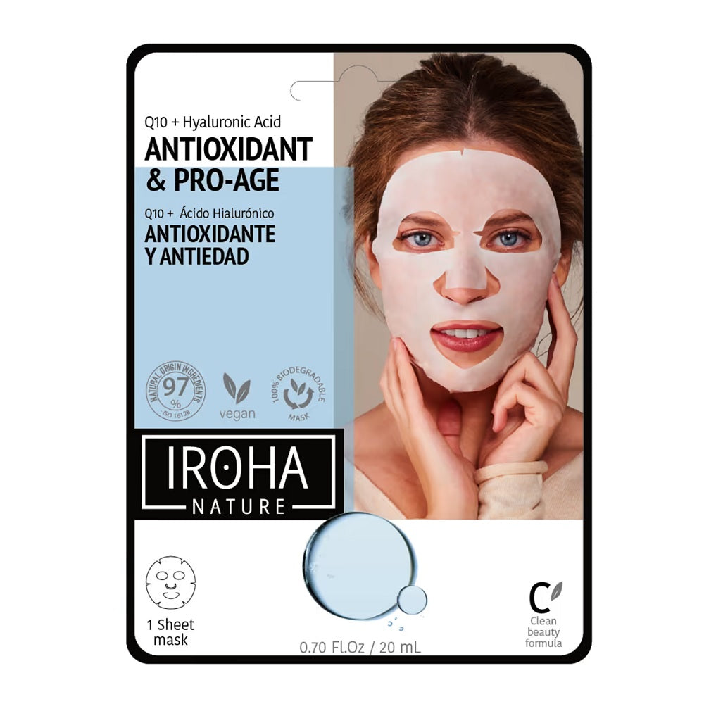 IROHA nature Antioxidant & Pro-Age Tissue Face Mask антивозрастная тканевая маска с коэнзимом Q10 и гиалуроновой кислотой 20мл косметика для мамы hadariki q10 эссенция для лица с коэнзимом и гиалуроновой кислотой 30 мл