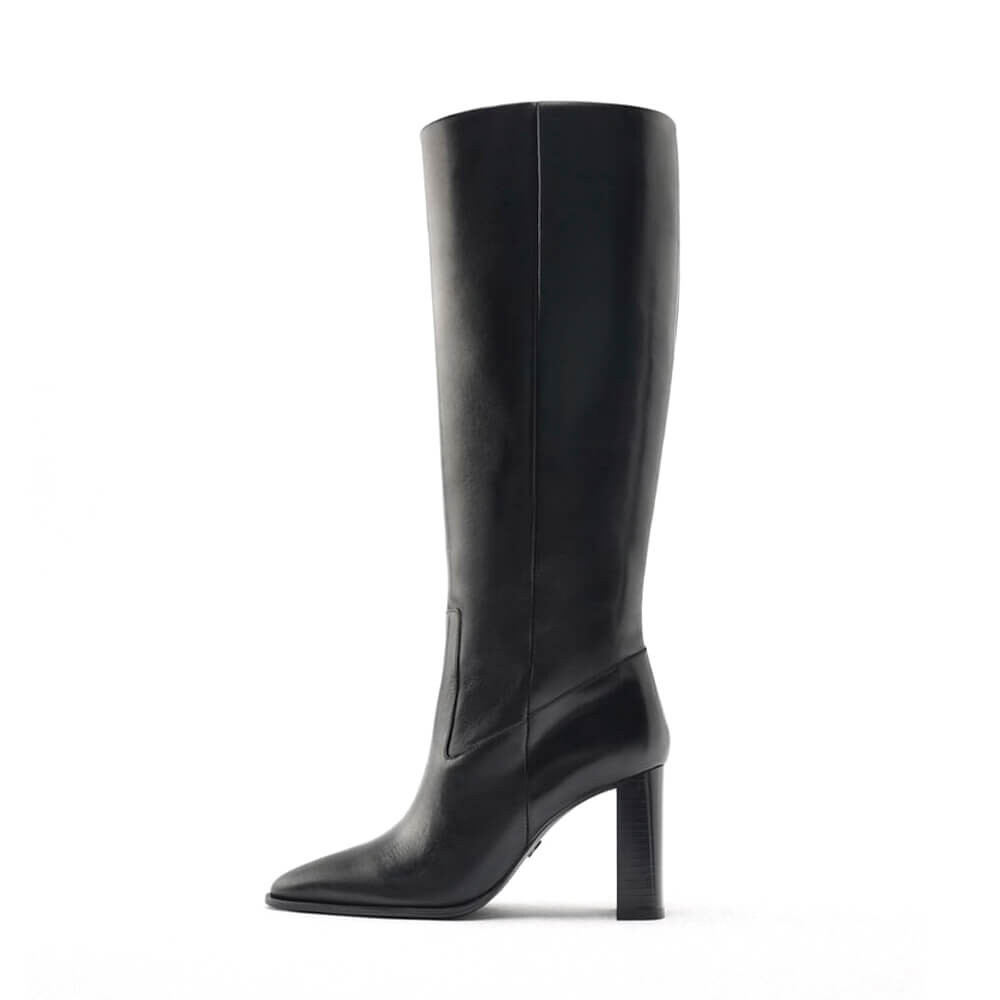 

Сапоги Zara Leather Block Heel Knee-high, чёрный