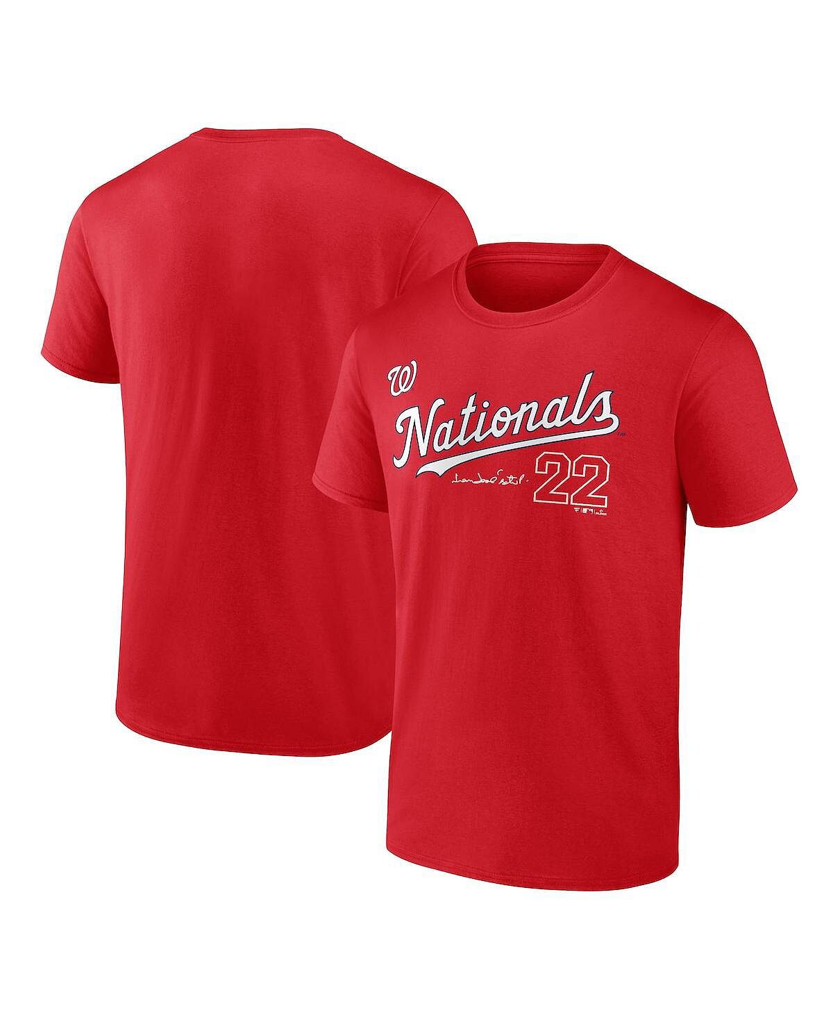

Мужская футболка с логотипом juan soto red washington nationals с именем и номером игрока Fanatics, красный