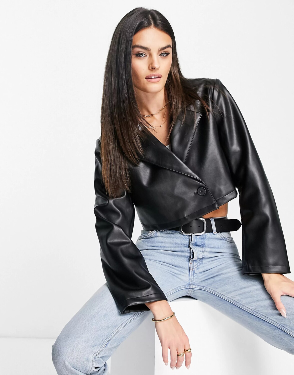 

Блейзер Asos Design Cropped Faux Leather, черный
