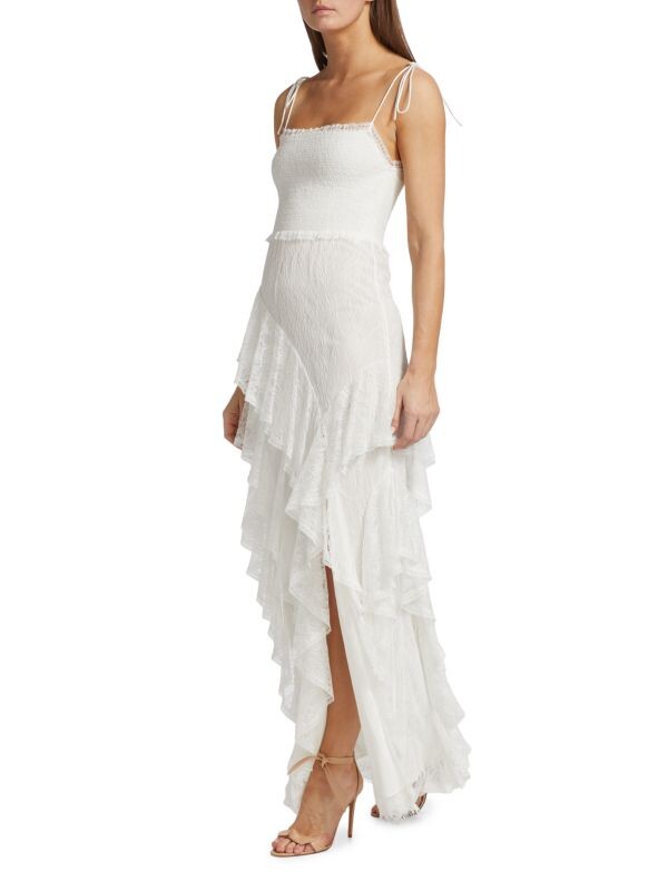 

Платье макси jocelyn с высоким разрезом и рюшами Alice + Olivia Off white