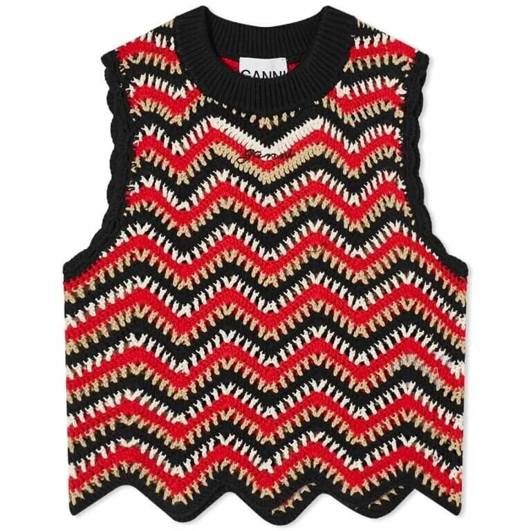 

Жилет Ganni Cotton Crochet, красный/черный/белый