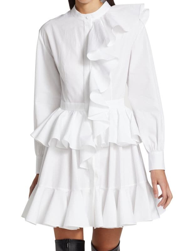 

Платье-рубашка Alexander McQueen с оборками, белый