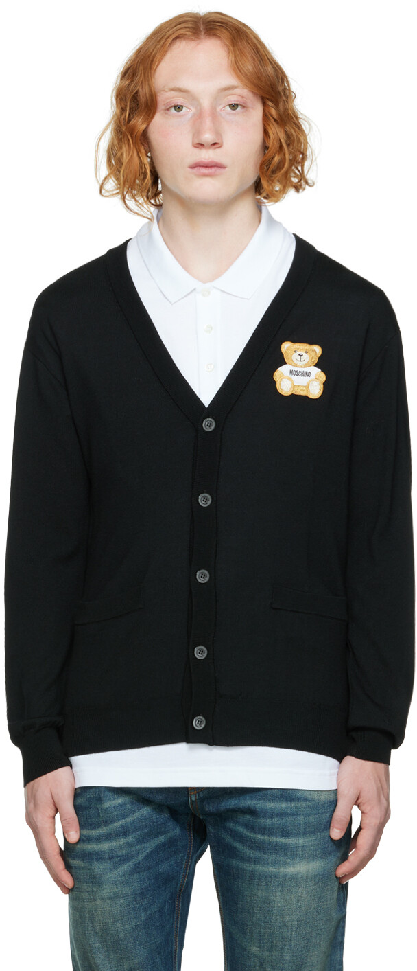 

Черный кардиган с нашивками и вышивкой Moschino