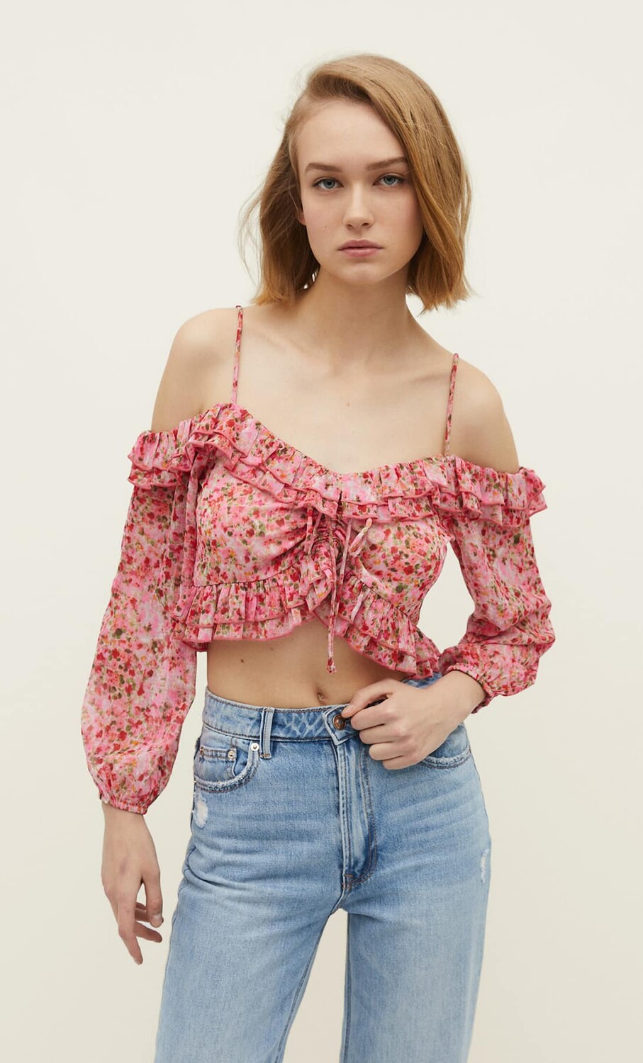 

Топ с открытыми плечами Stradivarius, розовый