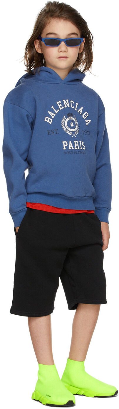 

Детская синяя толстовка с логотипом Balenciaga Kids