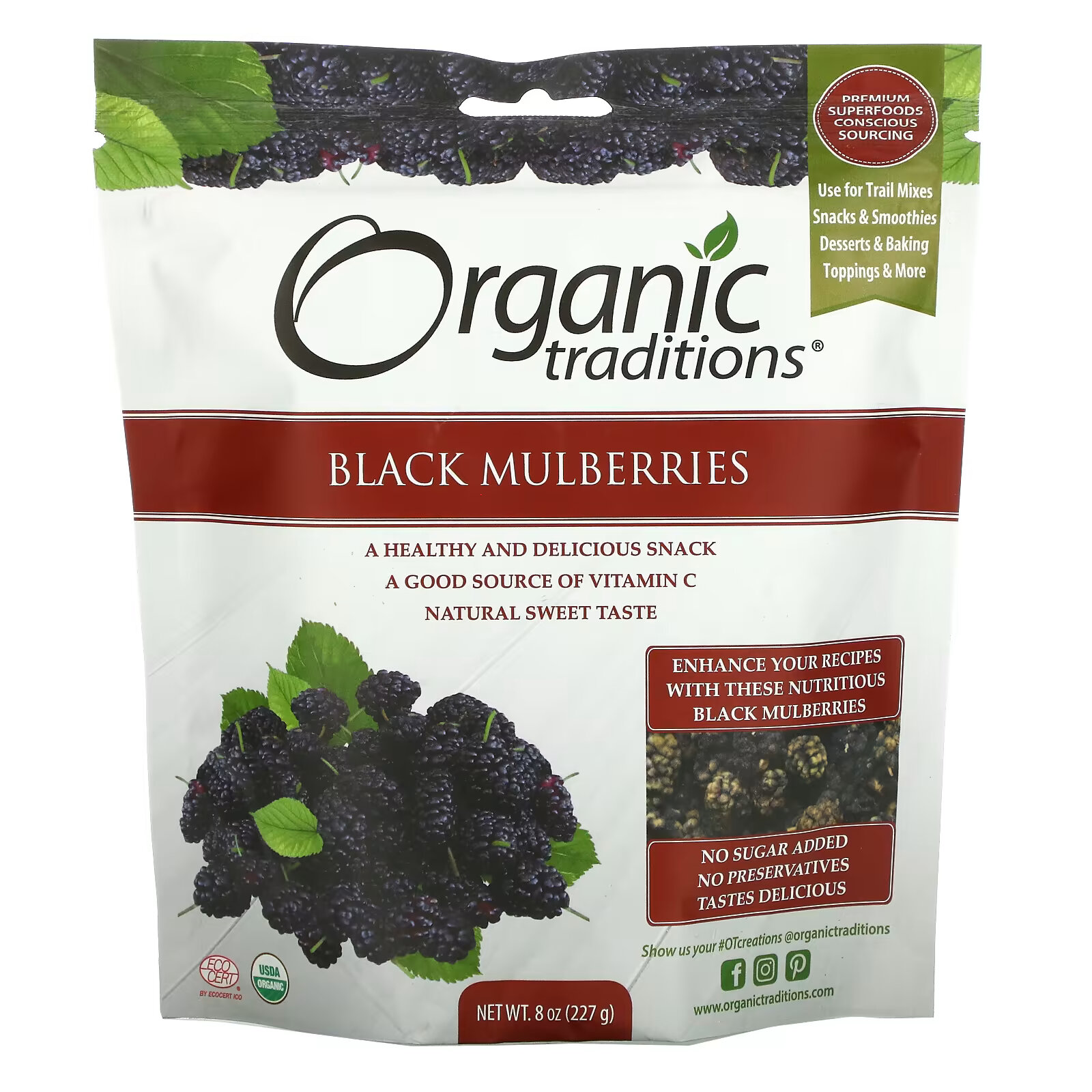 Organic Traditions, Черная шелковица, 227 г (8 унций) organic traditions черная шелковица 227 г 8 унций