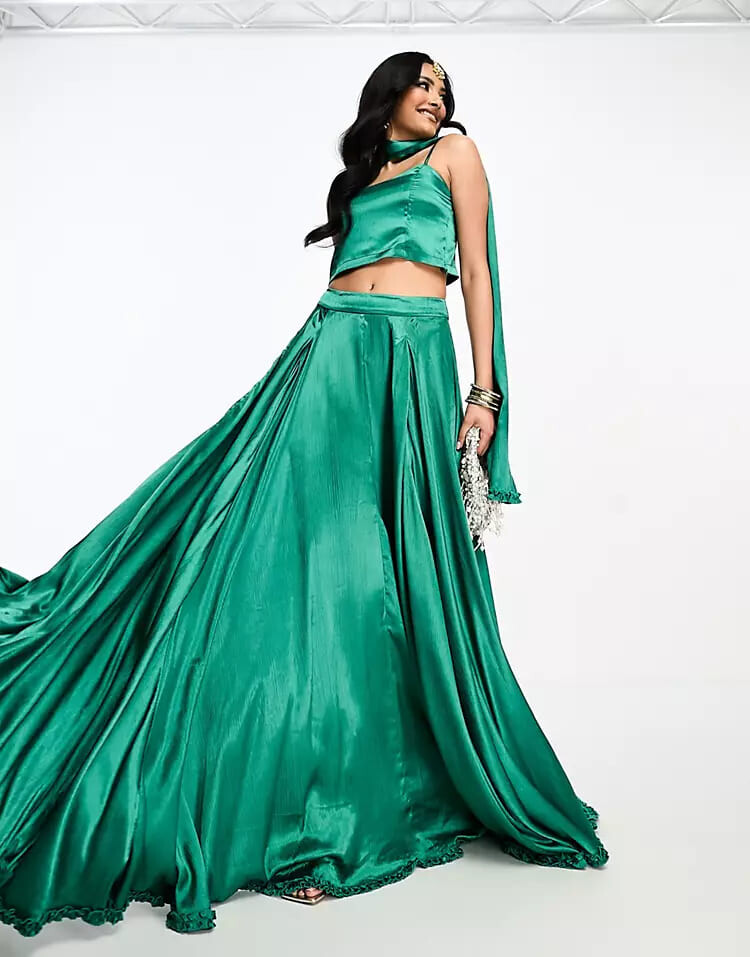 

Юбка и шарф Kanya London Lehenga Full Flare Frill, изумрудный