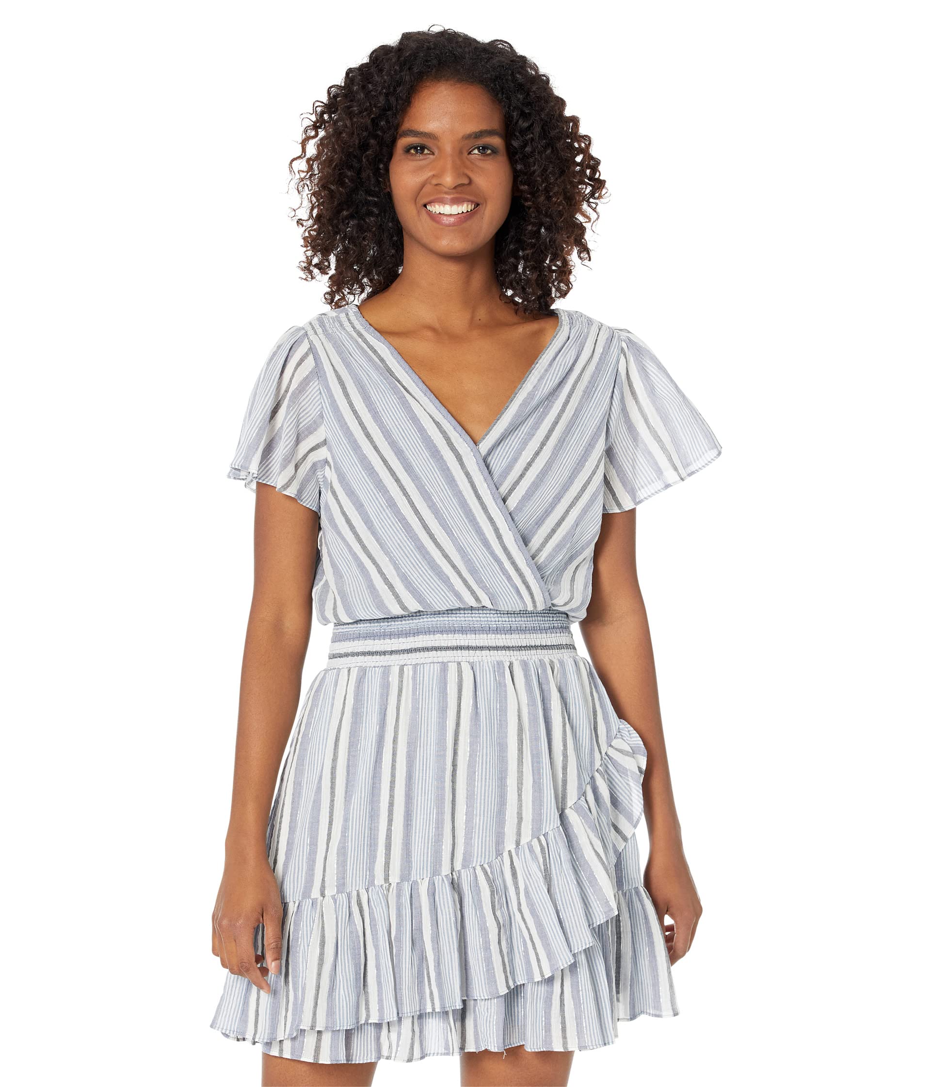 Платье MICHAEL Michael Kors, Short Sleeve Stripe Wrap Dress