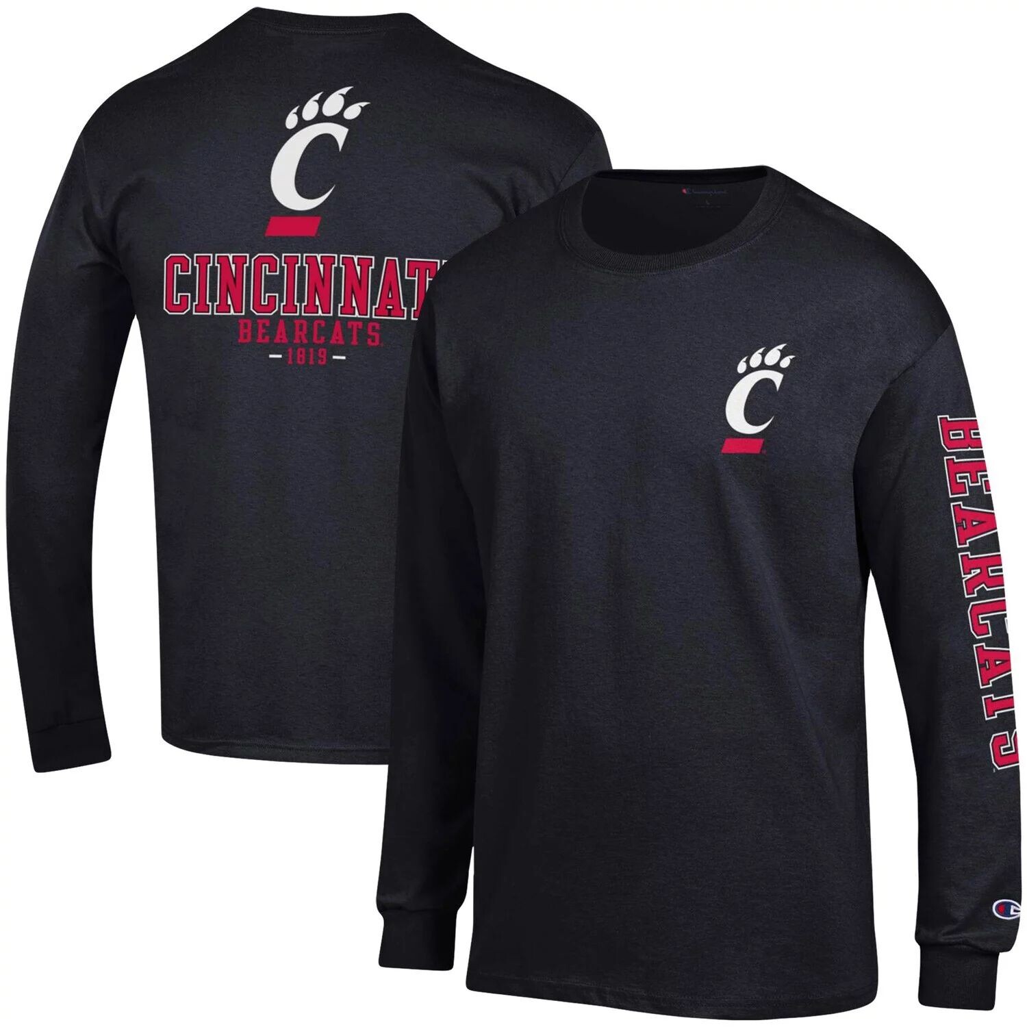 

Мужская черная футболка с длинным рукавом Cincinnati Bearcats Team Stack Champion, Черный