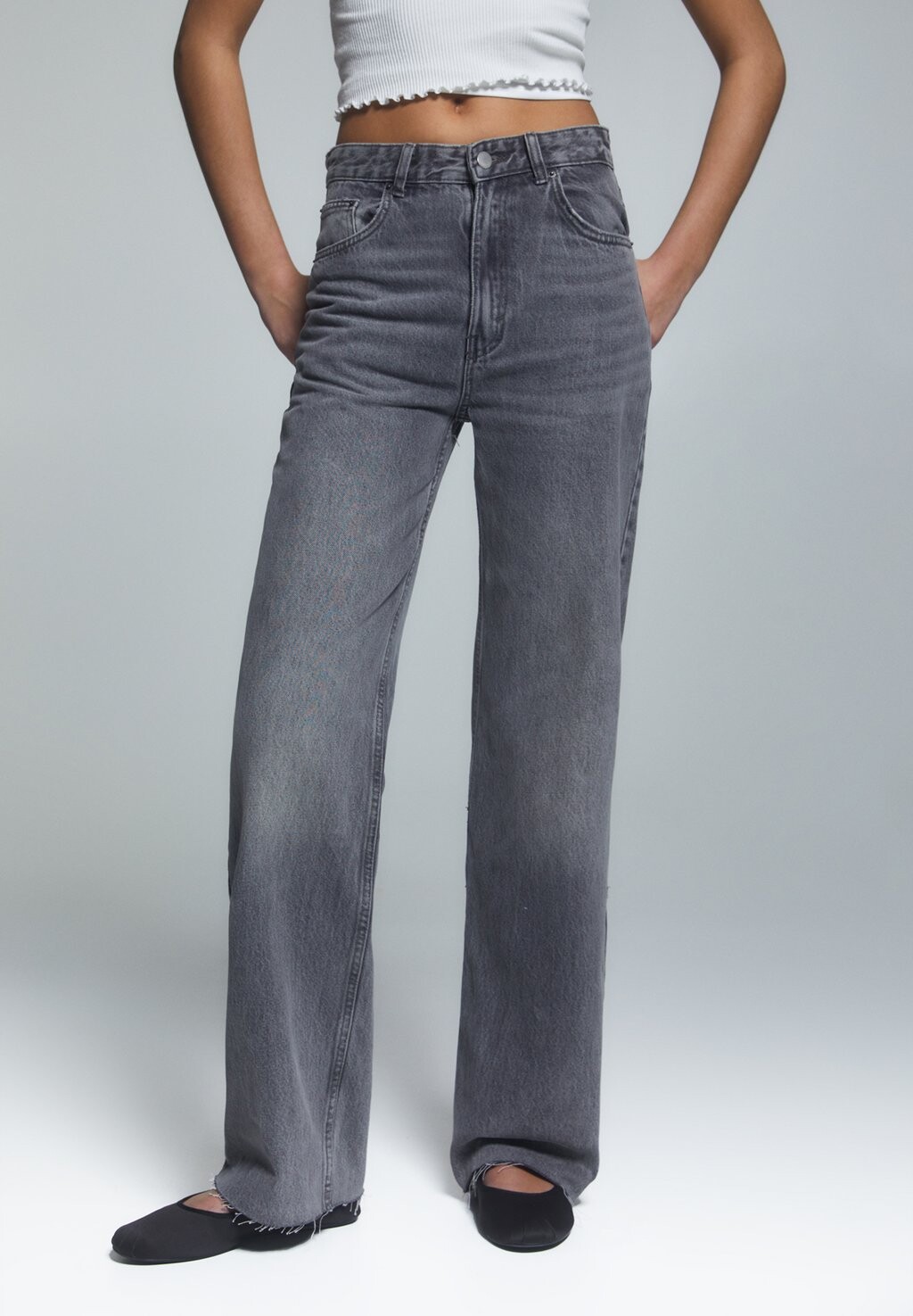 

Джинсы-сигареты High-Waist PULL&BEAR, цвет grey