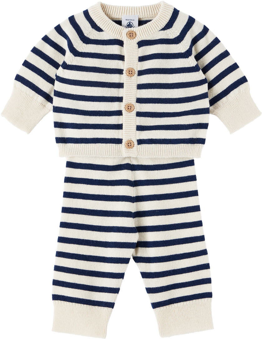 

Детский комплект из кардигана и брюк в полоску Off-White Petit Bateau