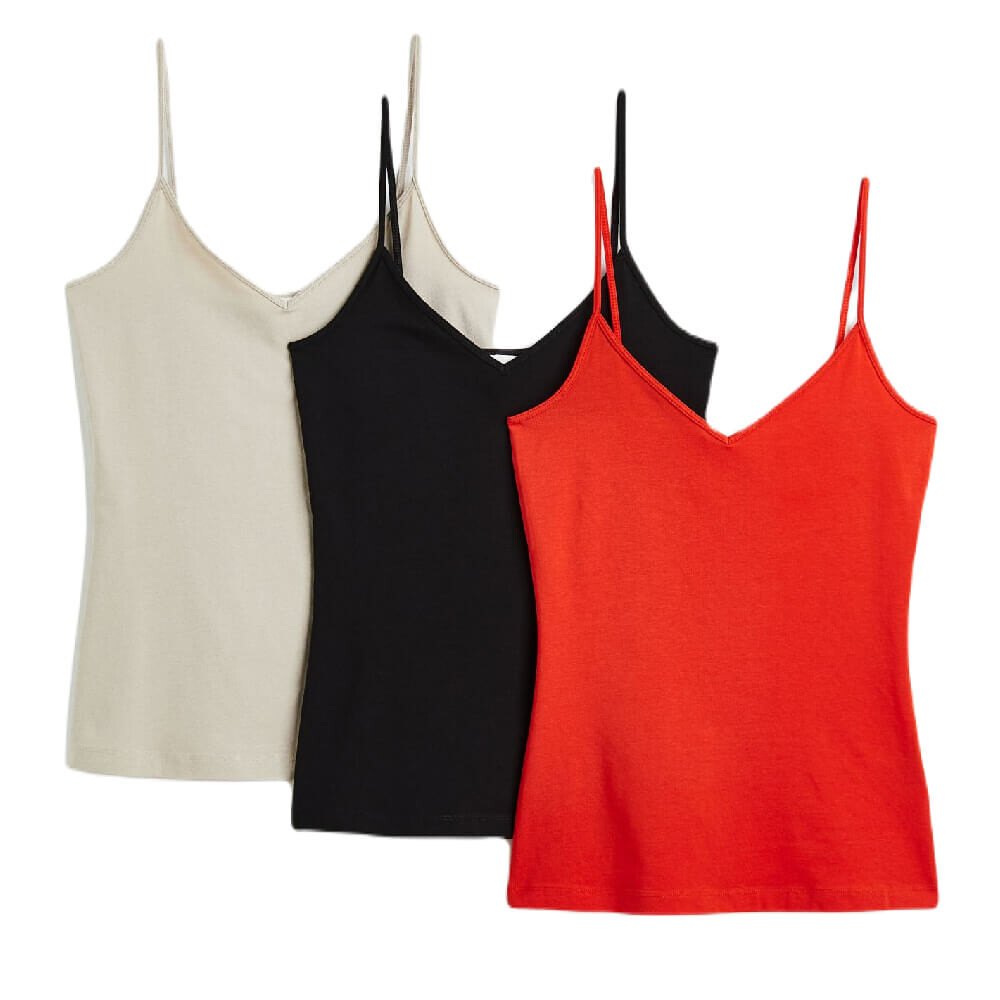 

Комплект топов H&M Cotton, 3 предмета, красный/черный/бежевый