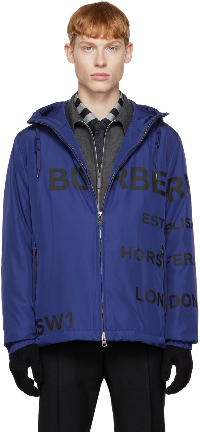 

Синяя легкая куртка с капюшоном и принтом Horseferry Burberry