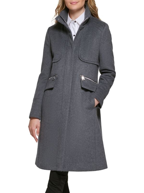 

Пальто Шерстяное Karl Lagerfeld Paris с воротником-стойкой, medium grey, Серый